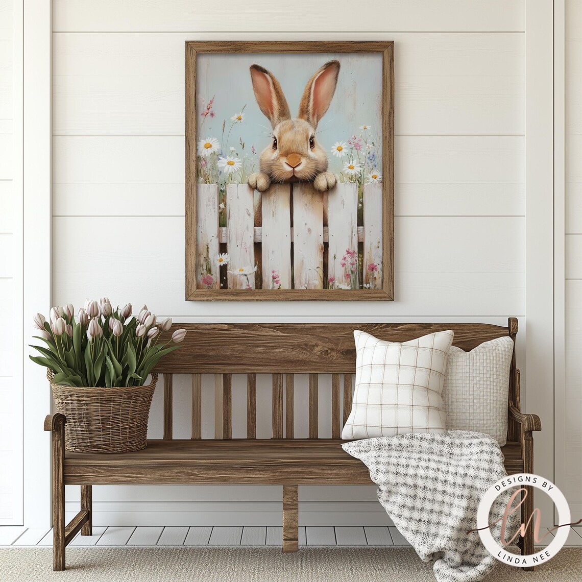 Vintage Easter Bunny Rabbit Art Print, Farmhouse Decor - Image 3