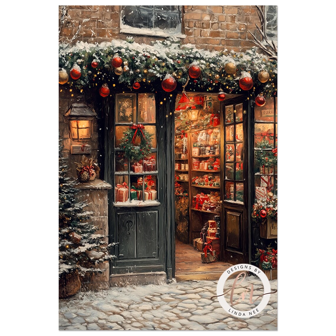 Vintage Christmas Old World Oil Painting Art Print - Image 4