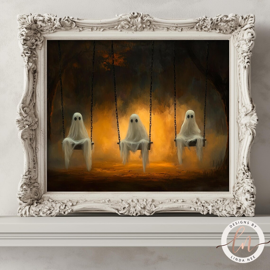 Ghosts On Swing Art Print, Gothic Halloween Decor - Image 4