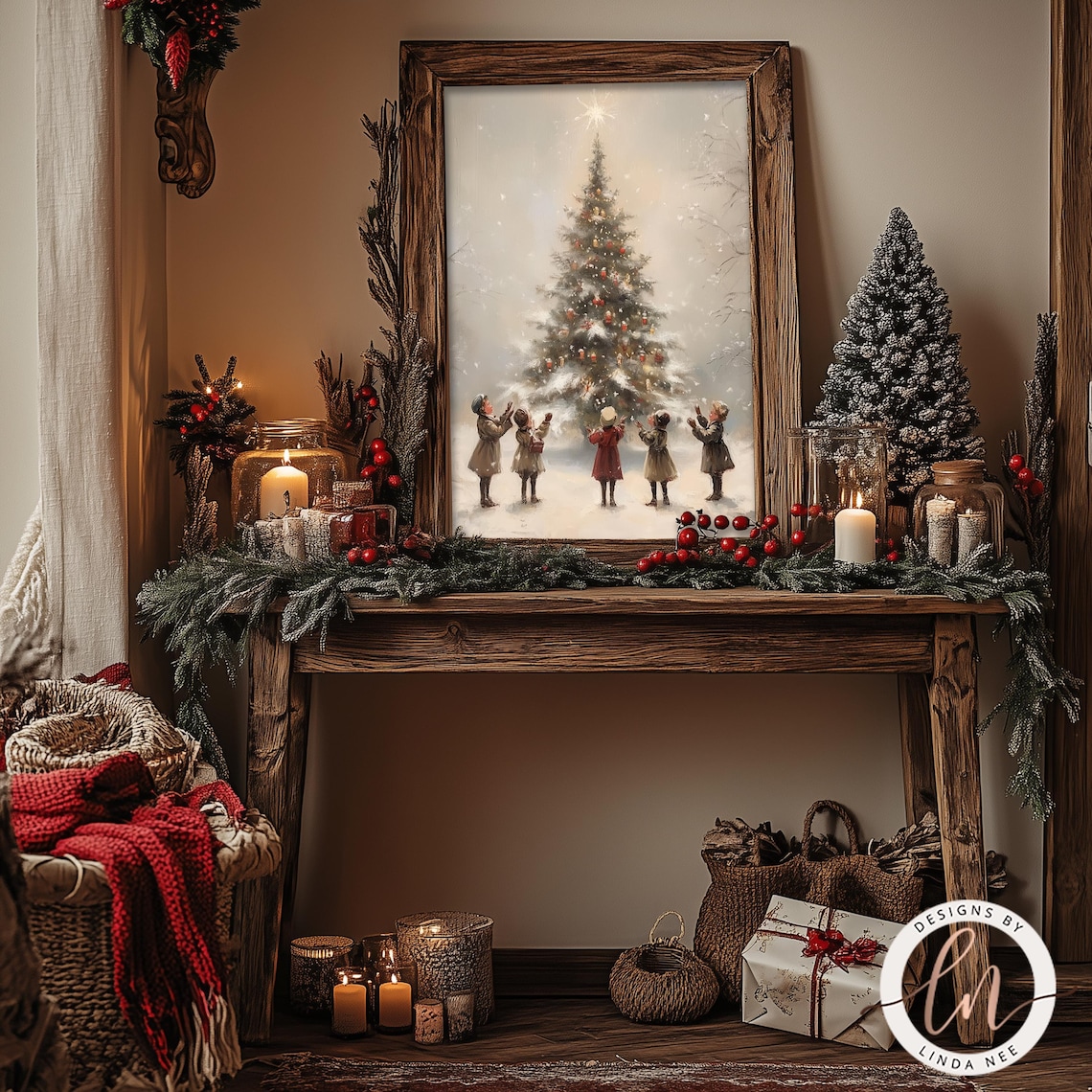 Christmas Tree Vintage Christmas Art Print, Winter Decor - Image 2