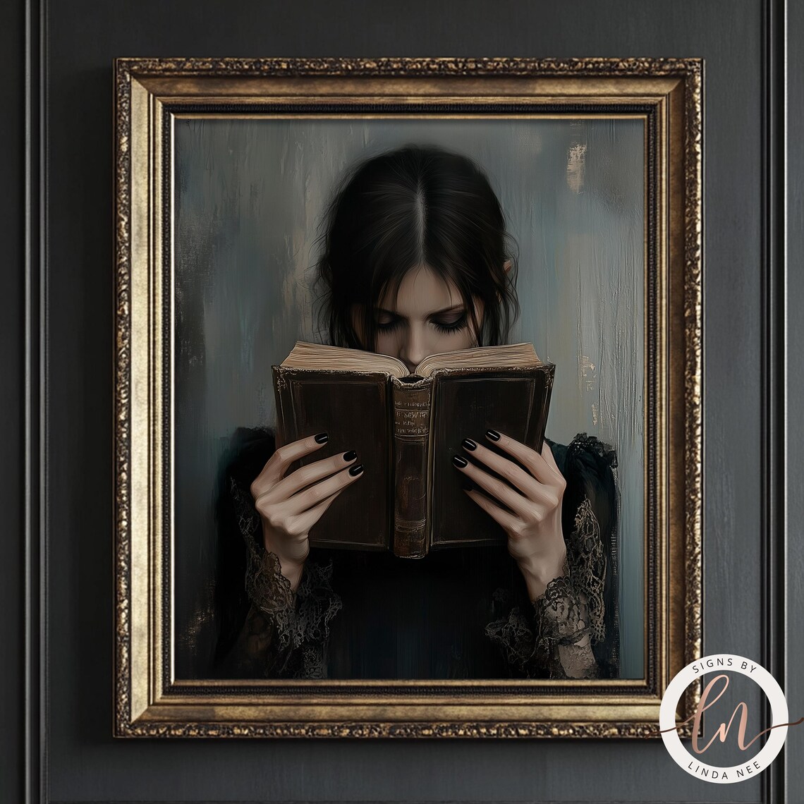 Victorian Woman Reading, Dark Academia Library Art Print