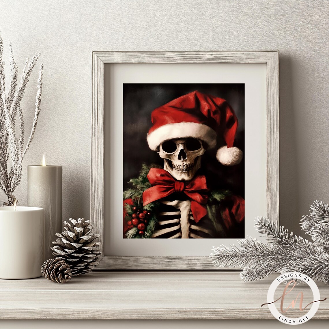 Christmas Skeleton Portrait, Gothic Christmas Art Print - Image 2