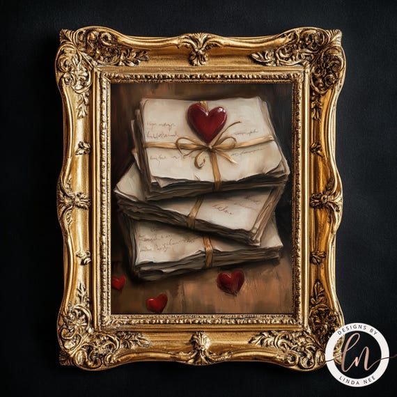 Vintage Love Letters, Dark Academia Valentine Art Print