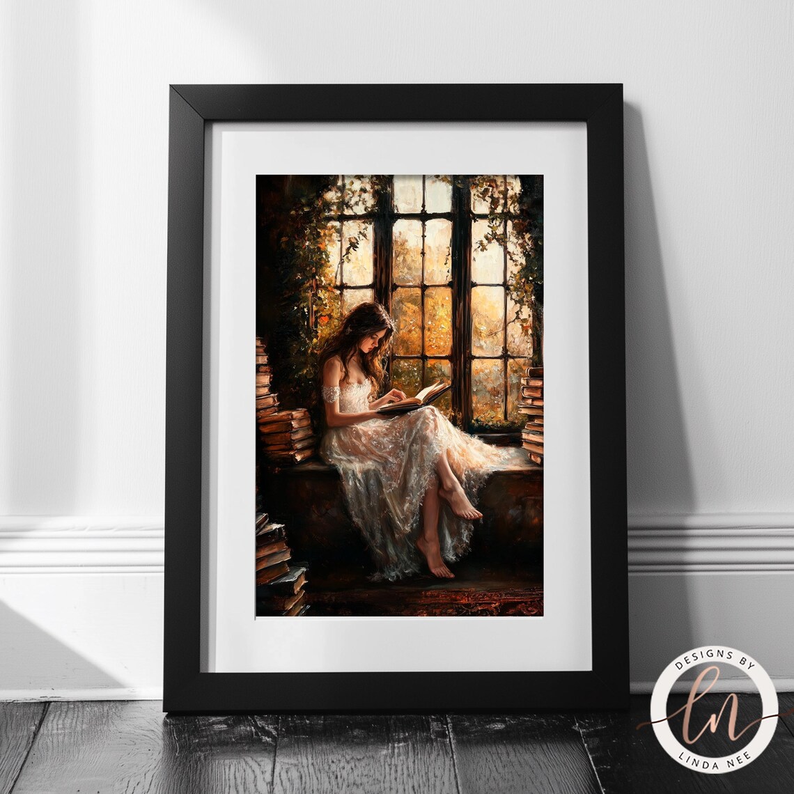 Vintage Victorian Woman Reading, Dark Academia Art Print - Image 4