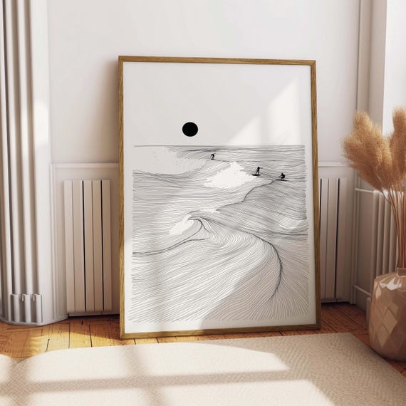 Minimalist Waves Line Art Poster