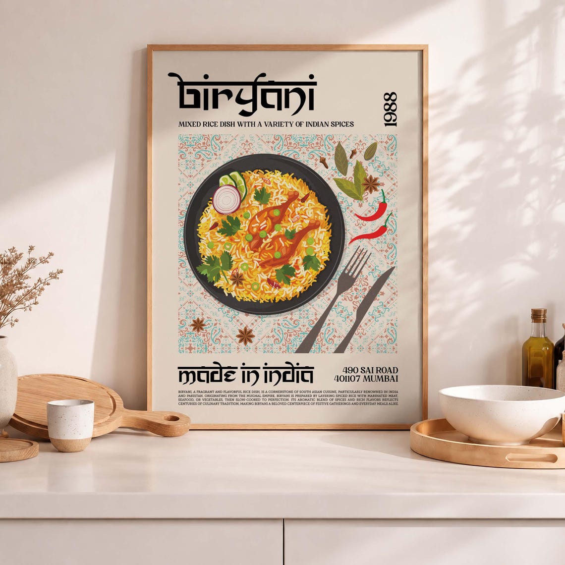 Biryani Food Poster Indian Mixed Rice Dish Mumbai Kitchen Wall Decor