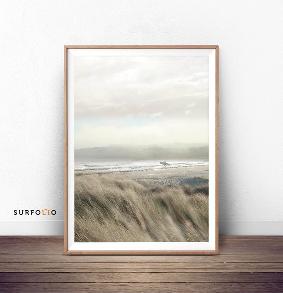 Beige Surfboard Art Print Chasing Sunrise Beach Scene Digital Download