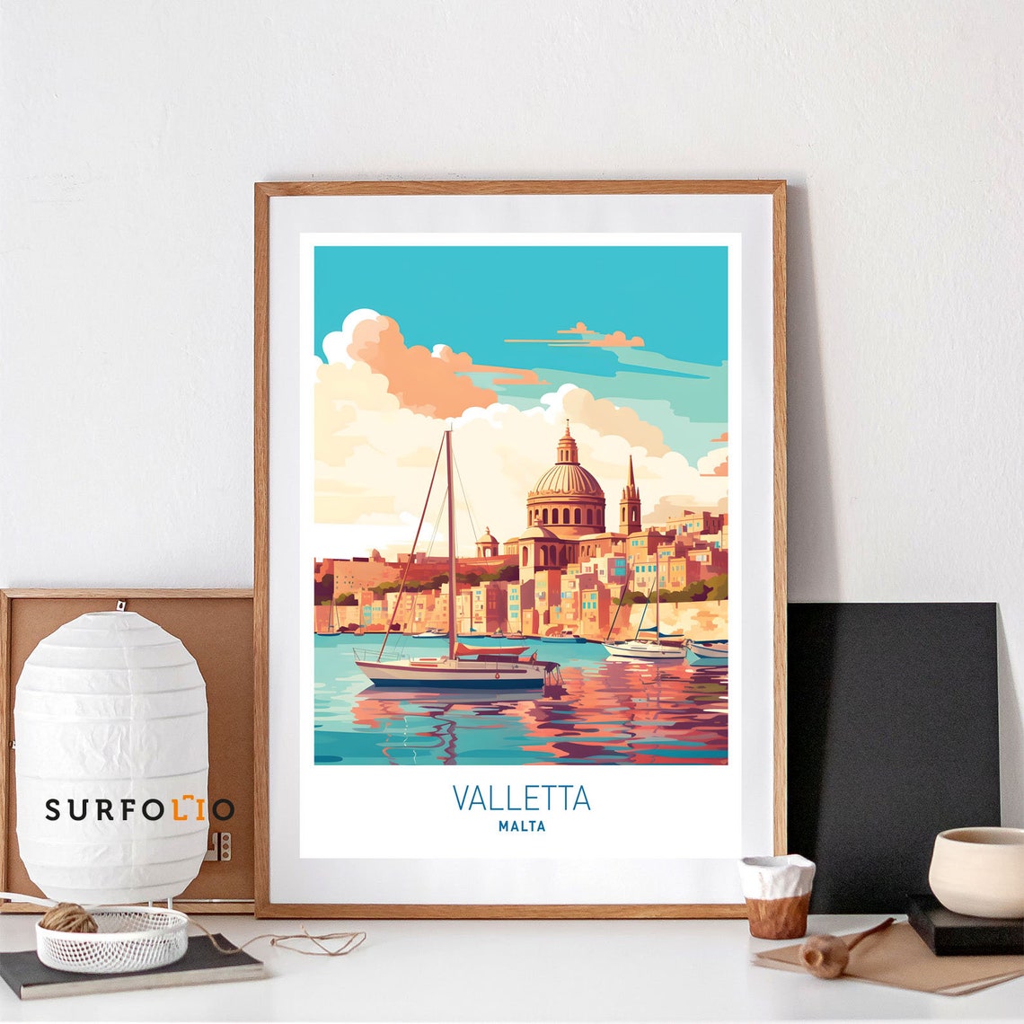 Valletta Malta Harbor Sailboats Coastal Cityscape Travel Poster