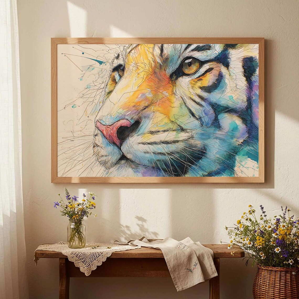 Tiger Portrait Canvas Print Watercolor Wildlife Wall Art