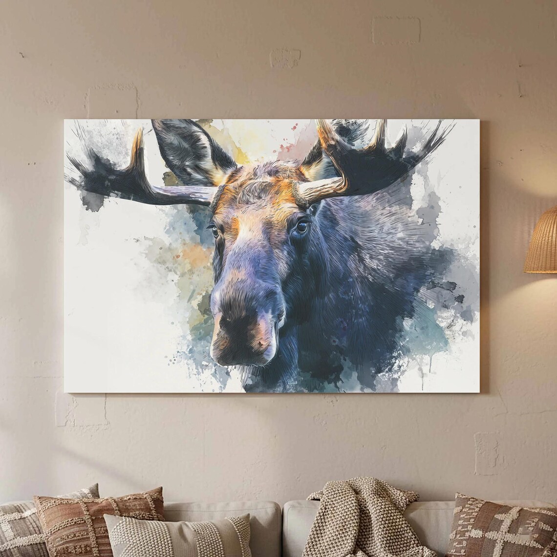 Moose Portrait Canvas Wall Art Modern Wildlife Print