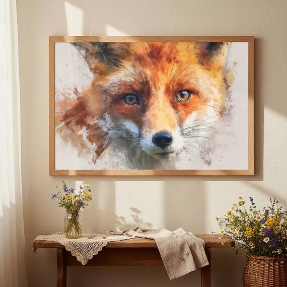 Red Fox Canvas Wall Art Watercolor Wildlife Print
