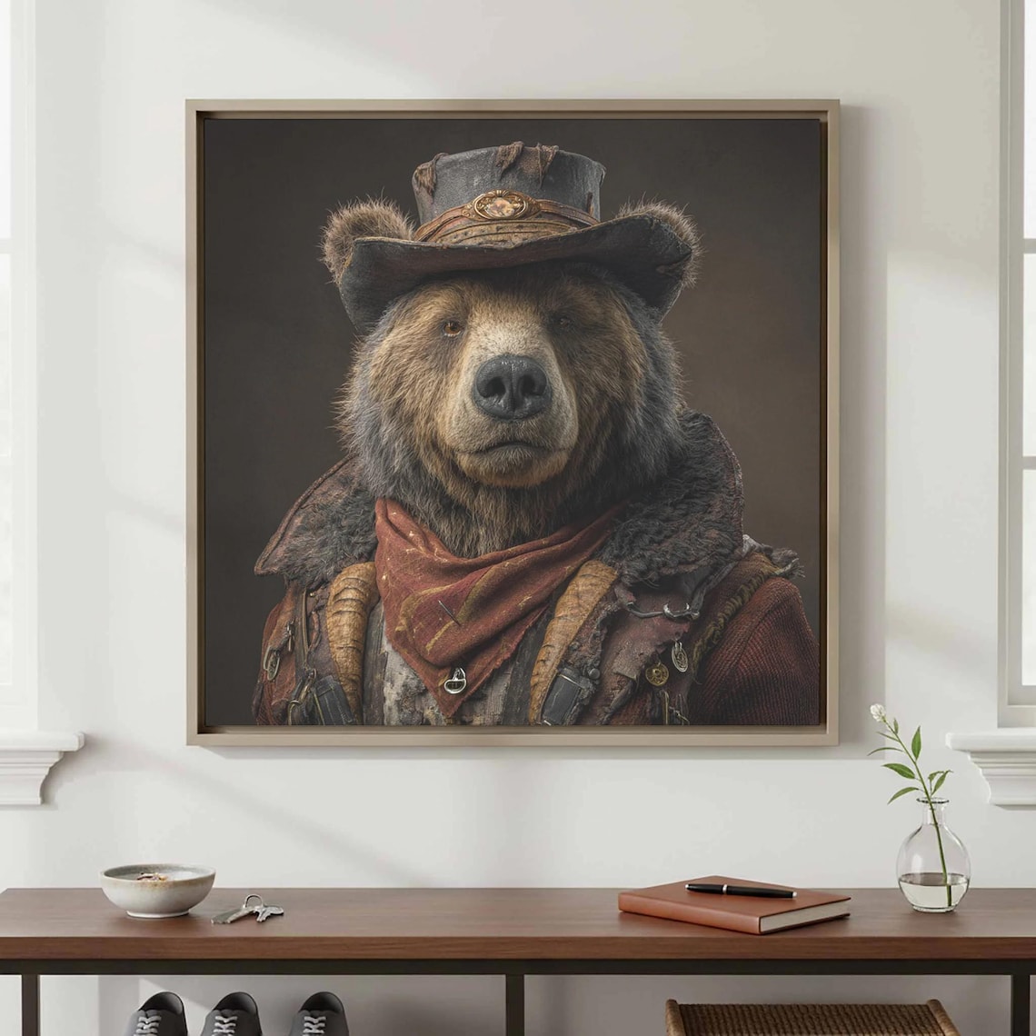 Western Cowboy Bear Portrait Rustic Hat Bandana Wildlife Art Poster