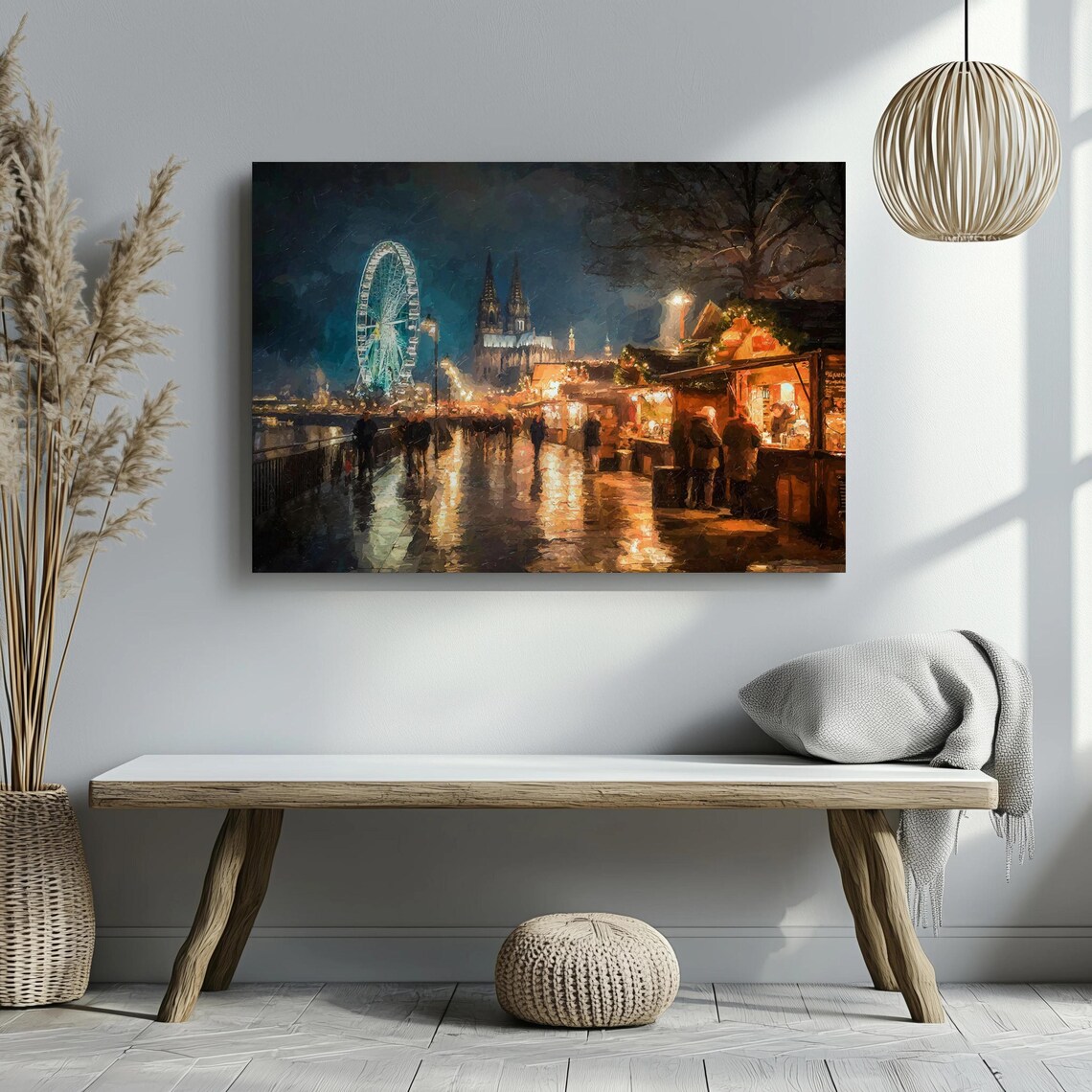 Christmas Market Cologne Riverside Holiday Art Print