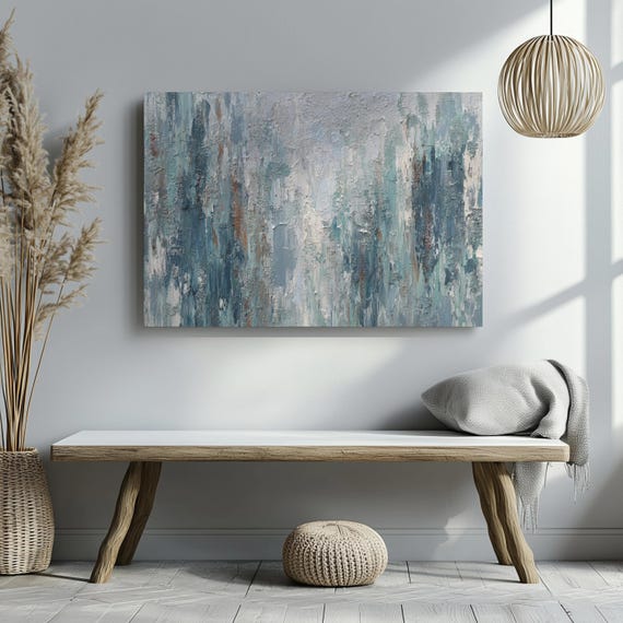 Abstract Forest Art Print, Blue Gray Textured Wall Art