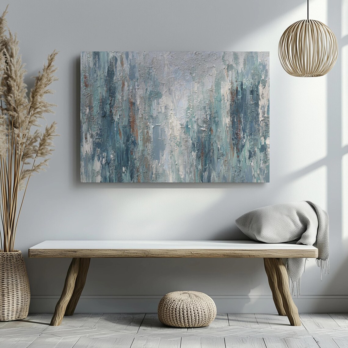 Abstract Forest Art Print, Blue Gray Textured Wall Art
