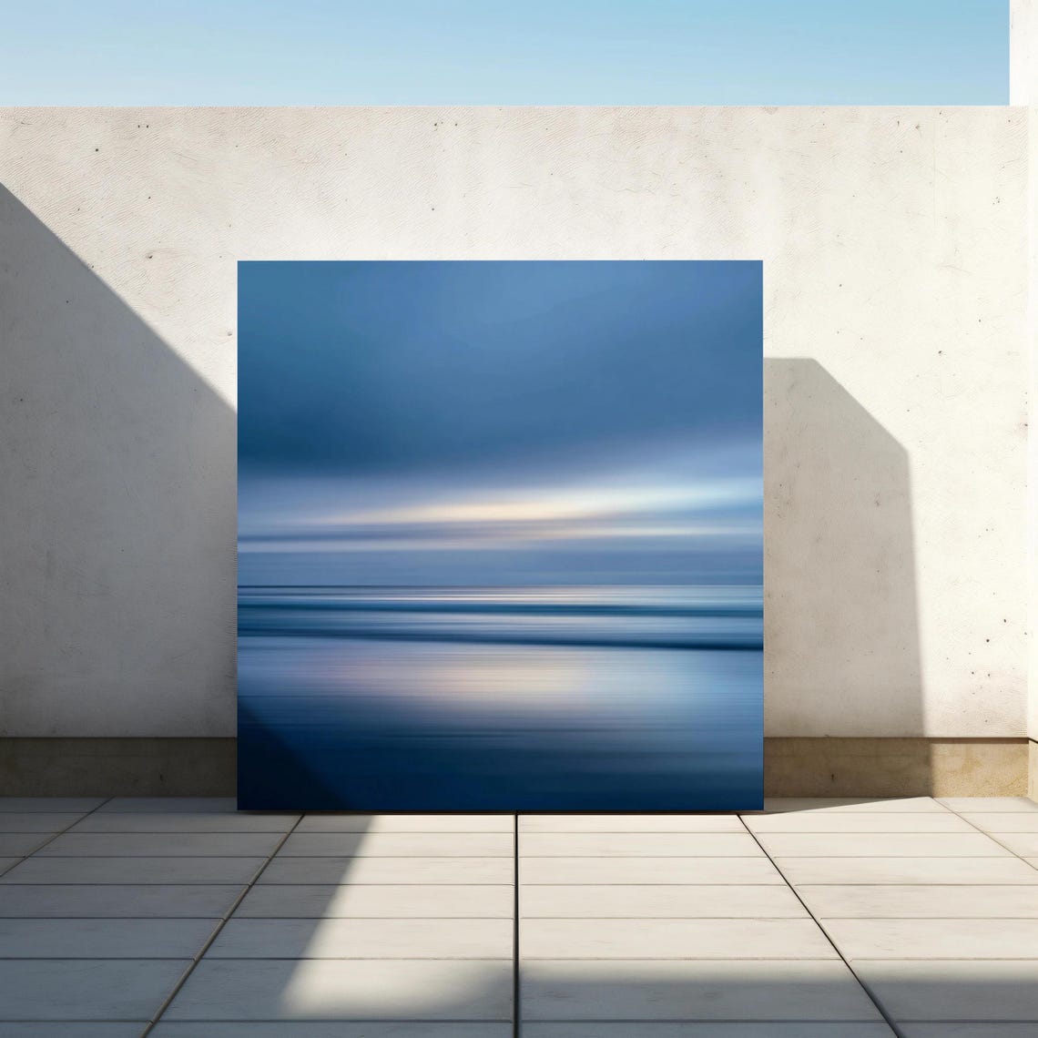 Abstract Blue Ocean Poster With Soft Blurred Waves And Calm Sky