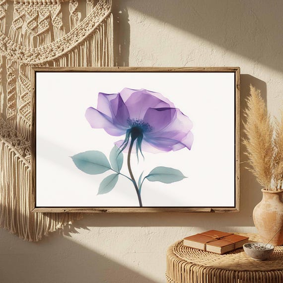Xray Purple Rose Wall Art Modern Botanical Canvas Print