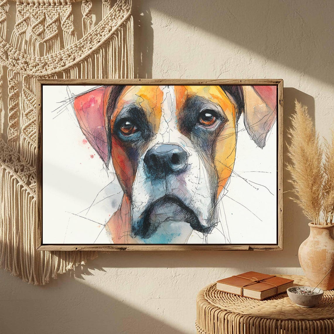 Boxer Dog Face Colorful Watercolor Portrait Dog Lover Poster