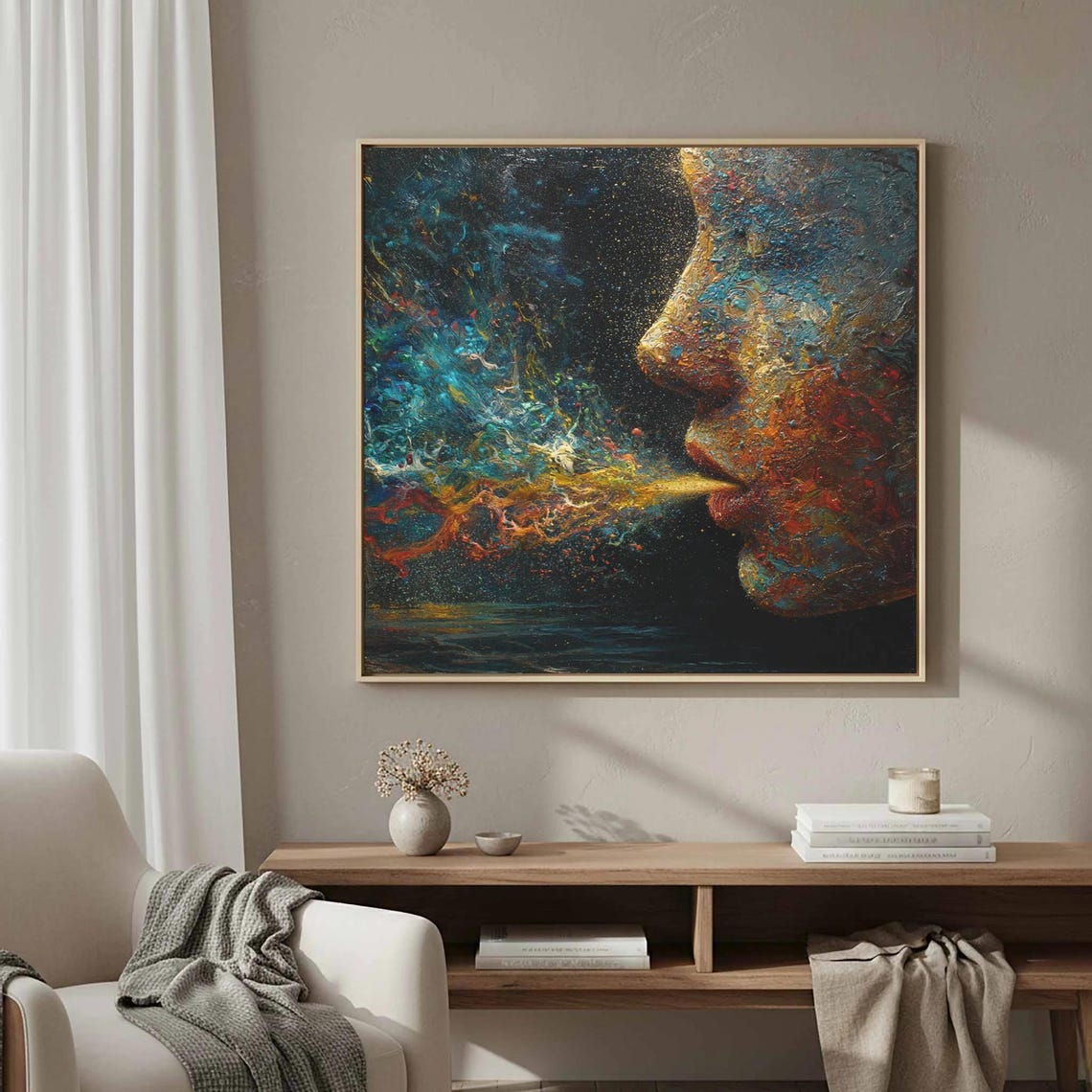 Abstract Cosmic Face Nebula Textured Impasto Modern Art Print