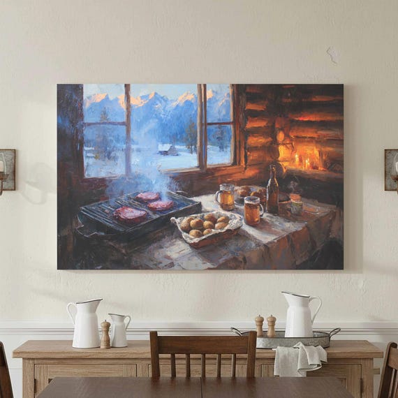 Rocky Mountain Lodge Kitchen Art Rustic Cabin Dining Print