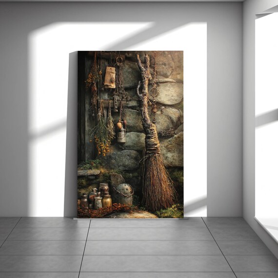 Witches Broom Canvas Wall Art Rustic Cottage Witch Decor