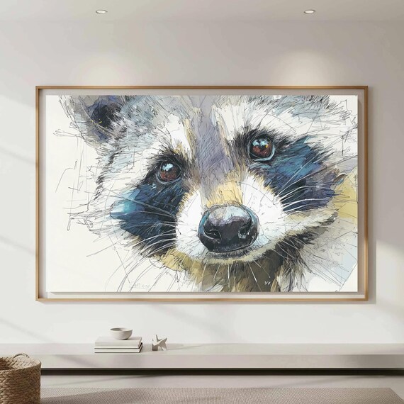 Raccoon Portrait Canvas Art Watercolor Wildlife Print