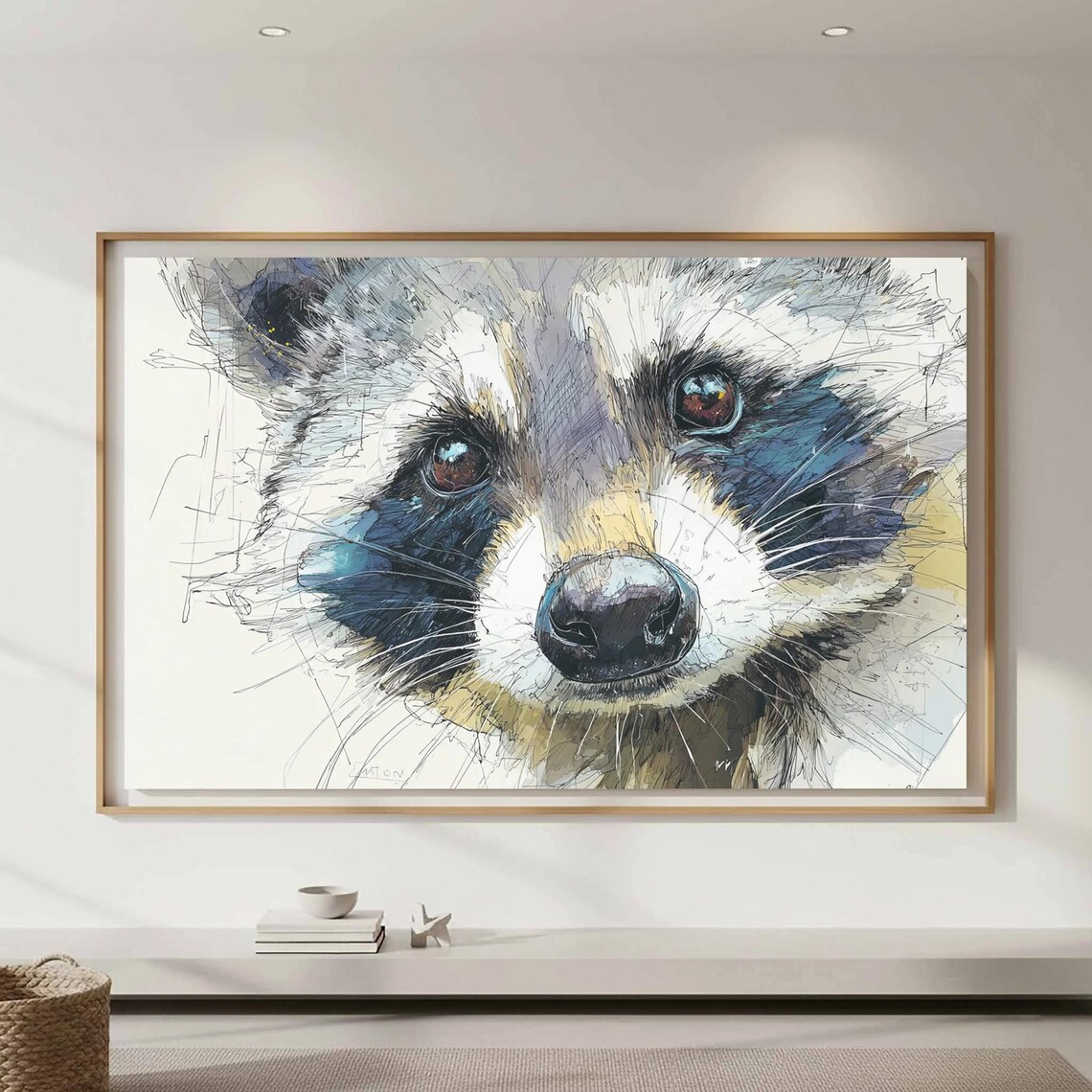 Raccoon Portrait Canvas Art Watercolor Wildlife Print