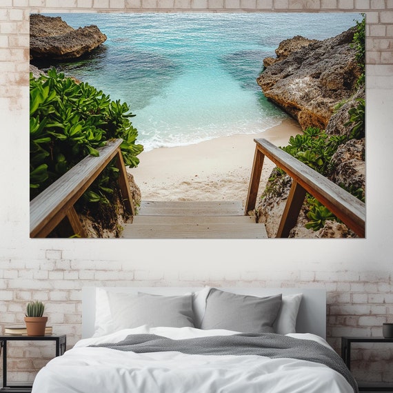 Stairway To The Scenic Beach Print Tropical Wall Decor Ocean Wall Art Tropical Beach Poster Framed And Ready To Hang