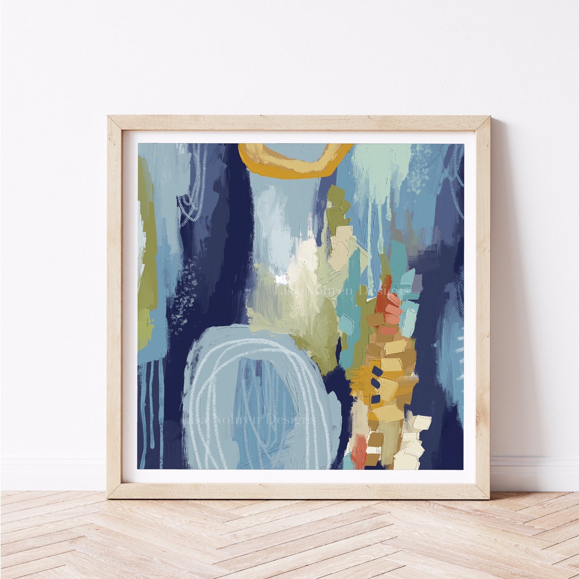 Neutral Blue Green Abstract Modern Painting