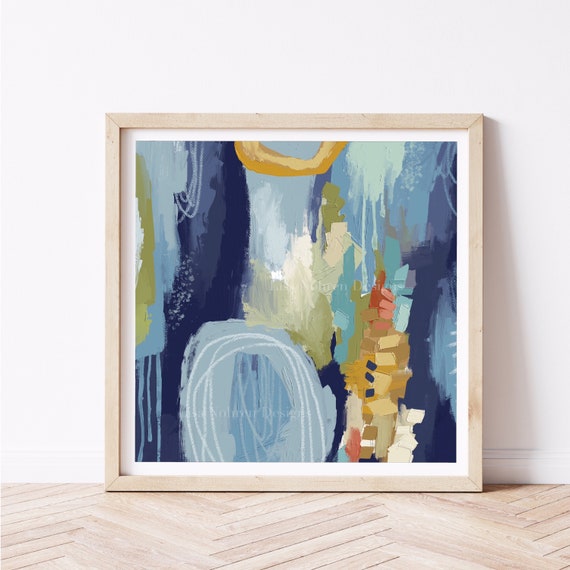 Neutral Blue Green Abstract Modern Painting