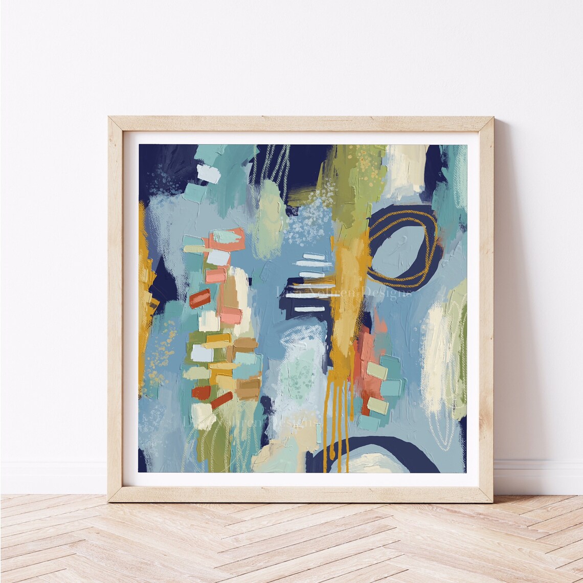 Neutral Blue Green Abstract, Modern Painting