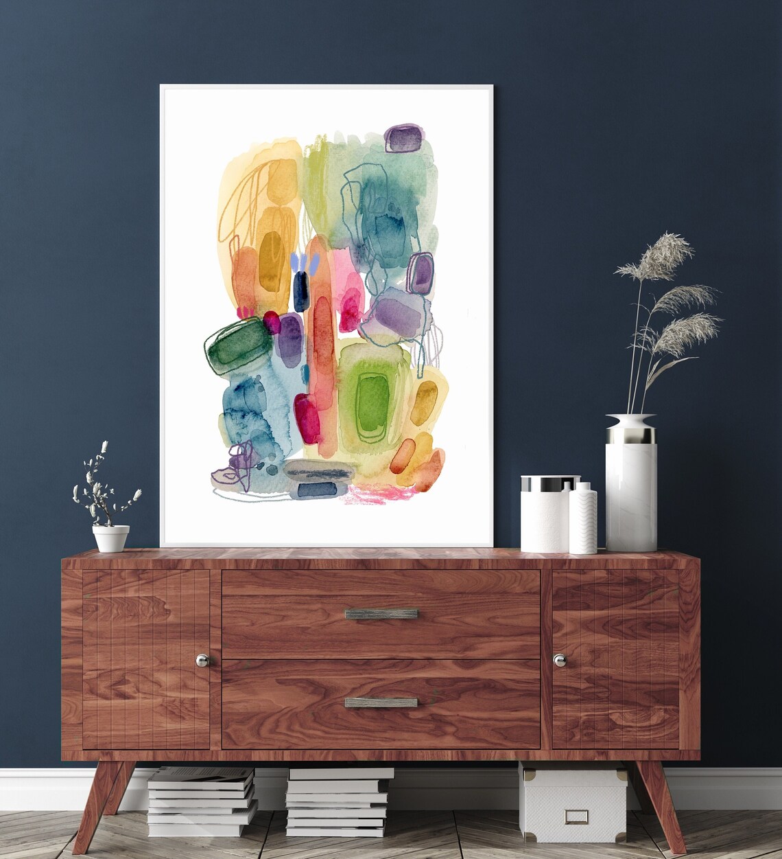 Colorful Watercolor Abstract Painting, Contemporary