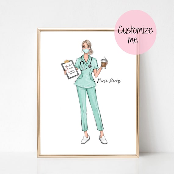 Personalized Nurse Kerry Mint Scrubs Fashion Illustration Poster