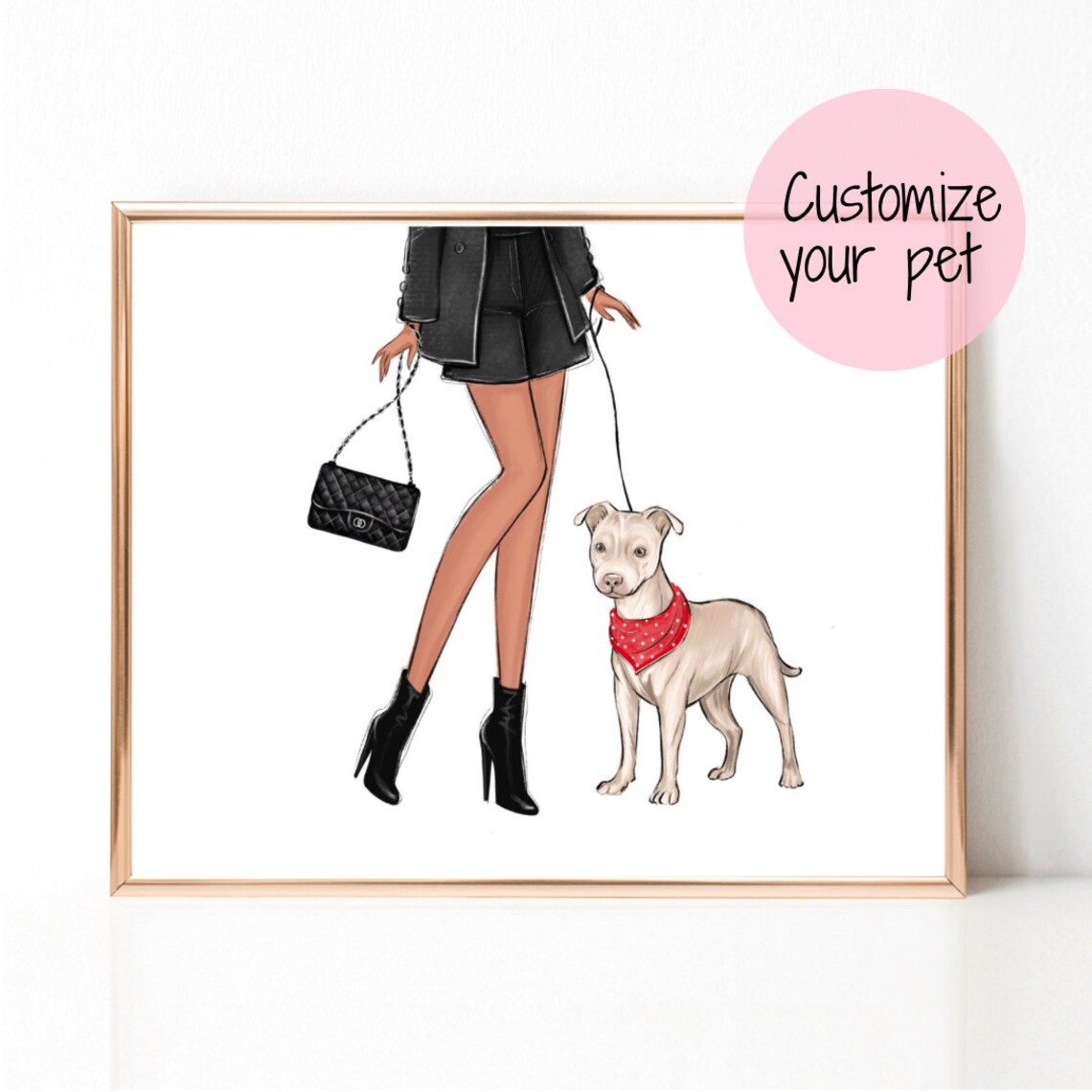 Custom Fashion Girl With Dog Personalized Art Print