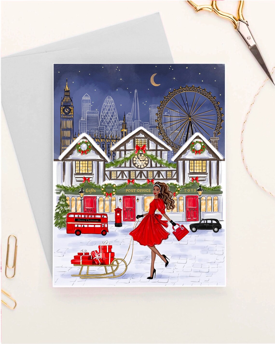 Personalized Christmas London Greeting Card, Holiday Postcard - Image 4