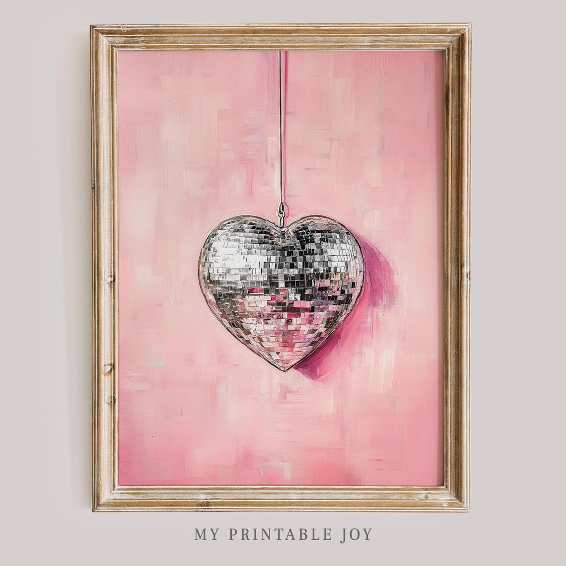 Heart Disco Ball Valentine Wall Art Print, Vintage