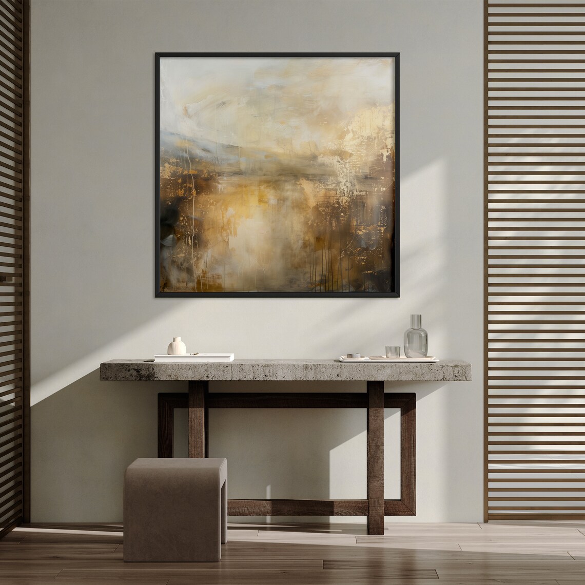Modern Abstract Square Art, Japandi Brush Strokes - Image 2