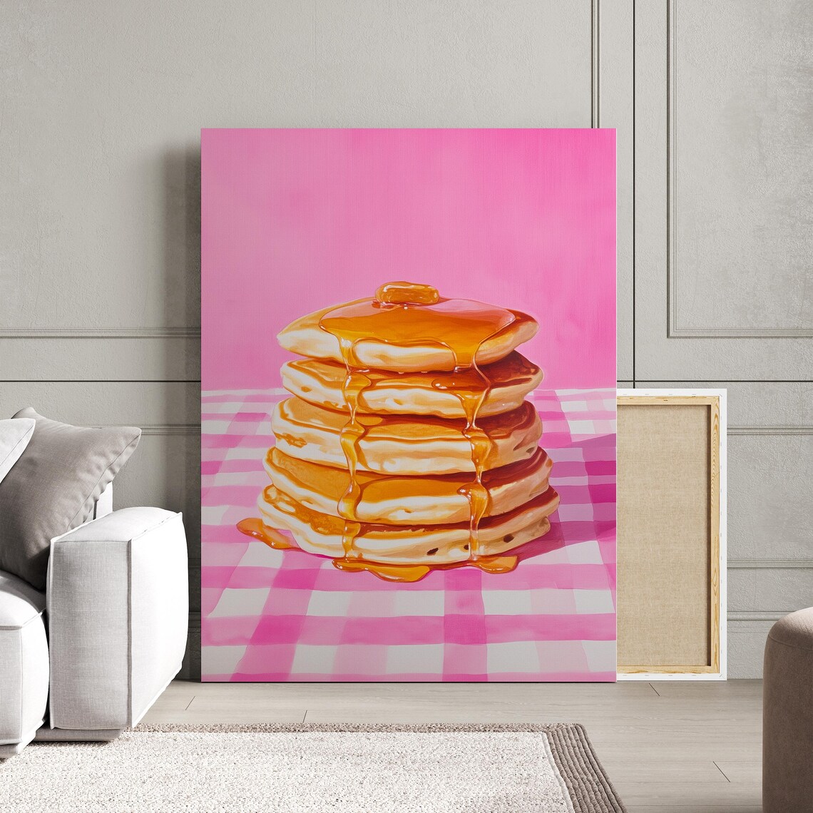 Pink Pancakes Art Print, Breakfast Kitchen Decor - Image 4