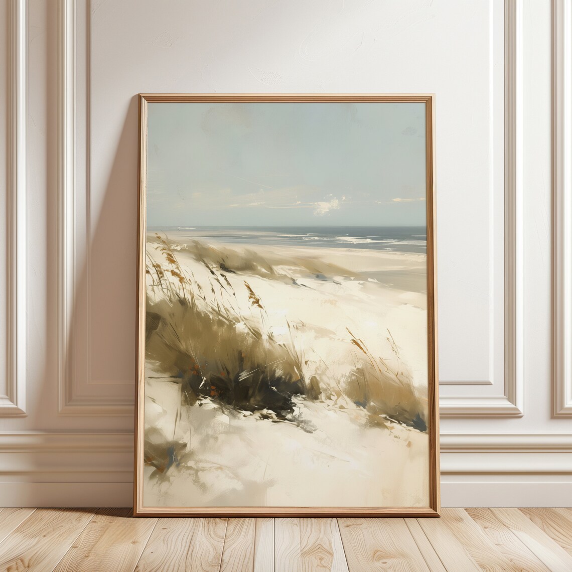 Neutral Beach Landscape Painting, Coastal Wall Art