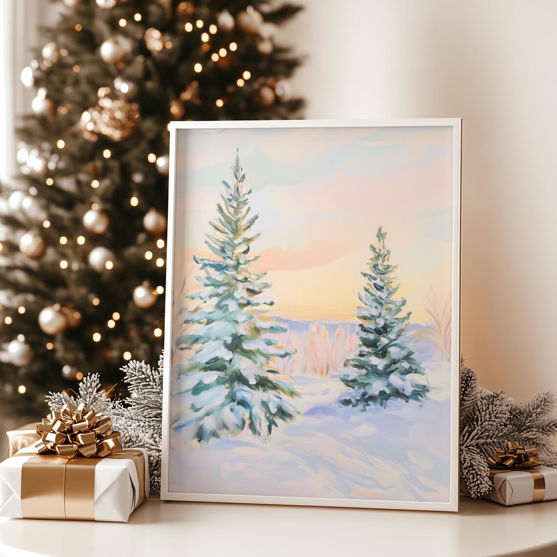 Winter Pastel Christmas Tree, Holiday Decor Art Print - Image 2