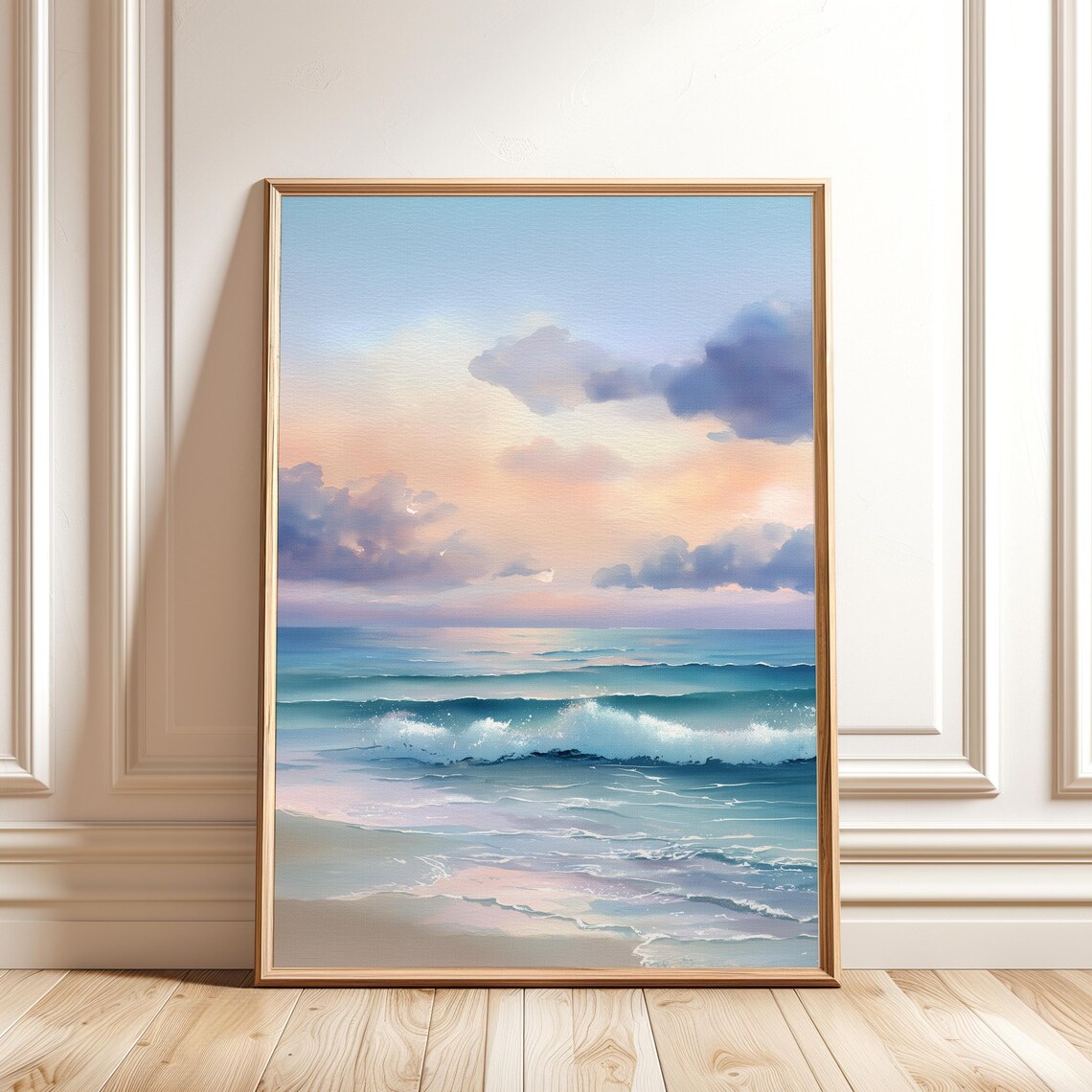 Pastel Sunset Ocean Waves, Coastal Seascape Art Print