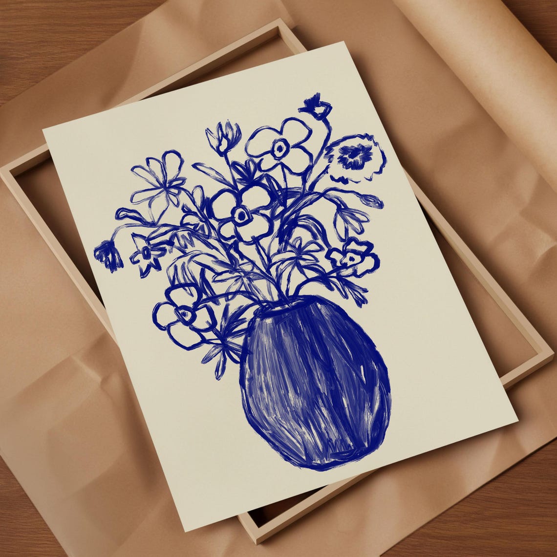 Hand Drawn Blue Vase Wildflowers Sketch Botanical Line Art Wall Art - Image 3
