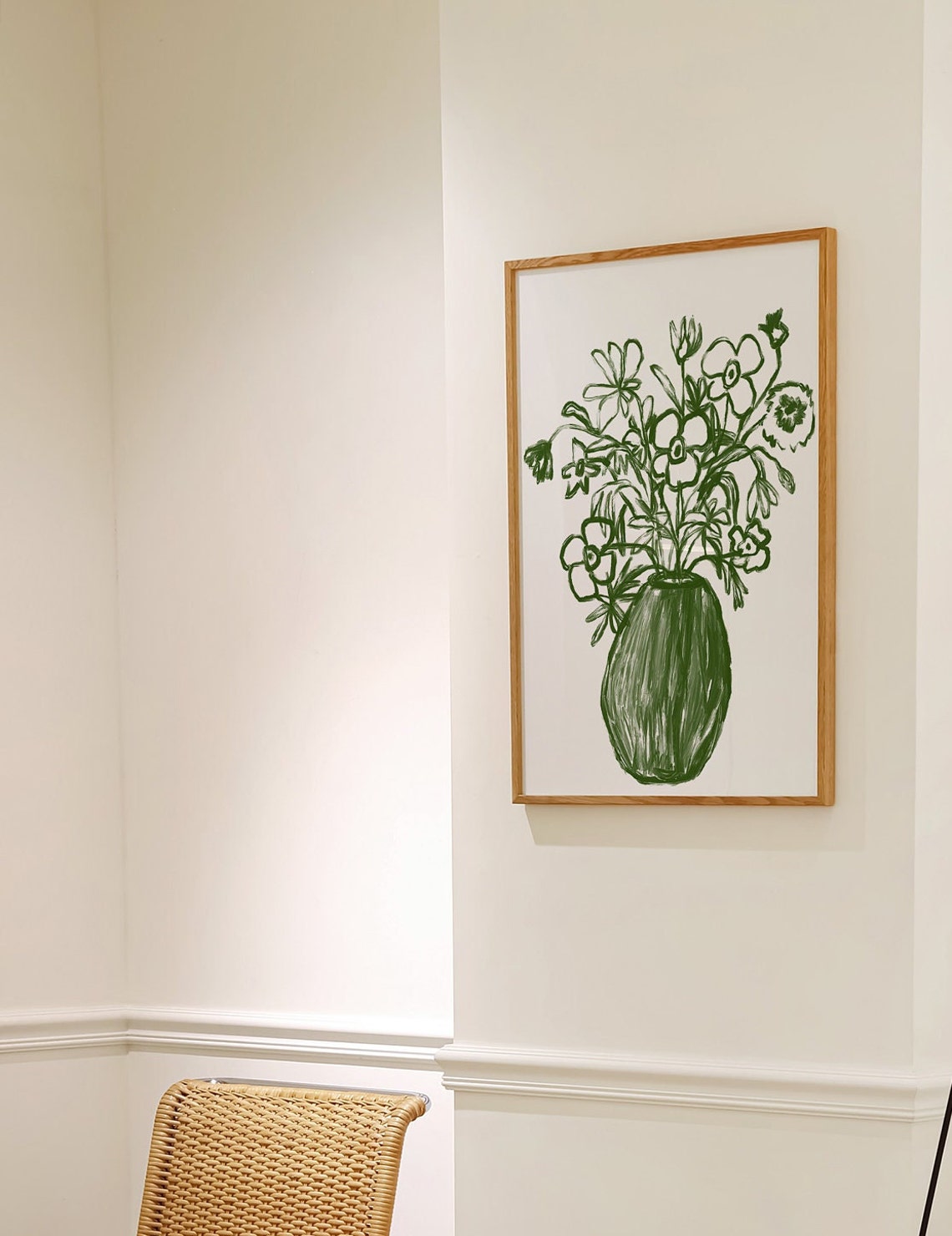 Green Vase Wildflowers Hand Drawn Botanical Modern Art Poster - Image 2