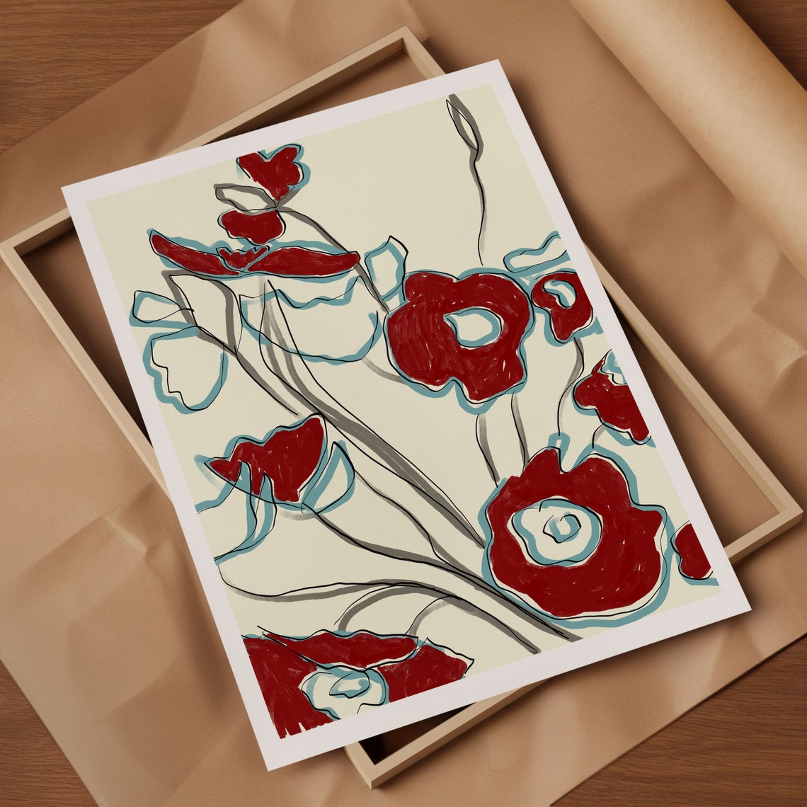 Red Poppy Flowers Abstract Botanical Sketch Modern Floral Wall Art - Image 2