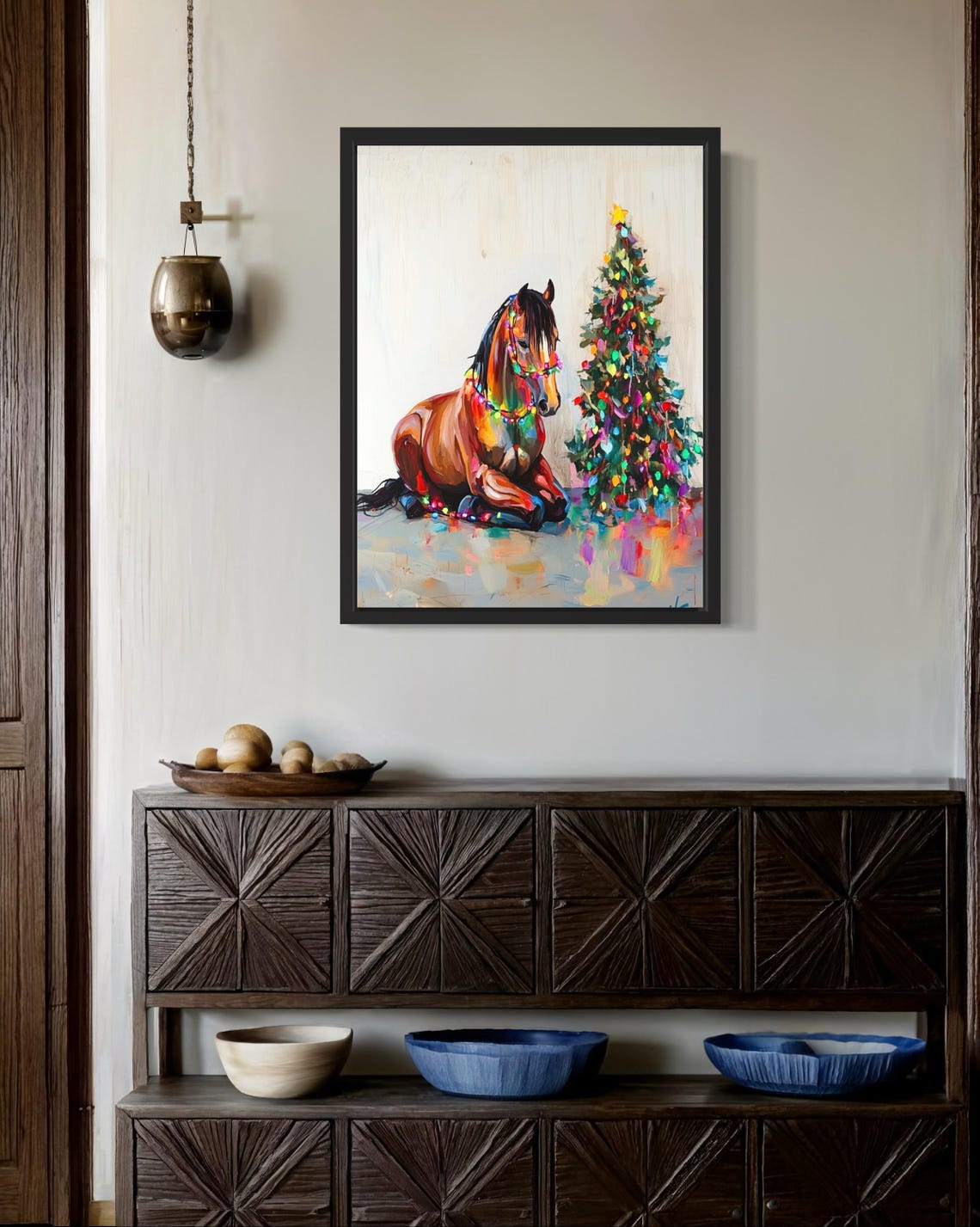 Horse Tangled In Christmas Lights Holiday Tree Poster Artwork - Image 2