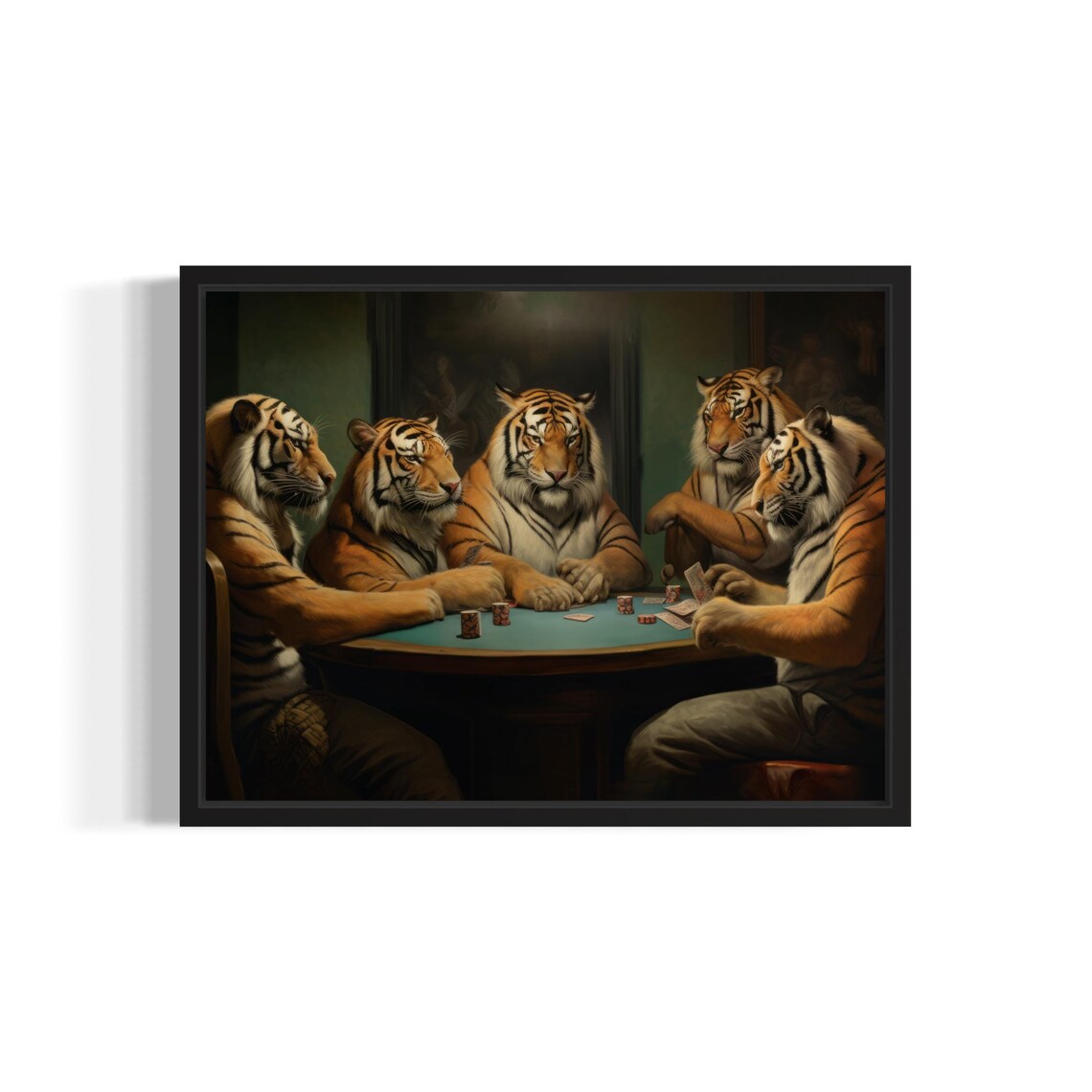 Tigers Playing Poker Card Game Big Cats Vintage Oil Style Poster