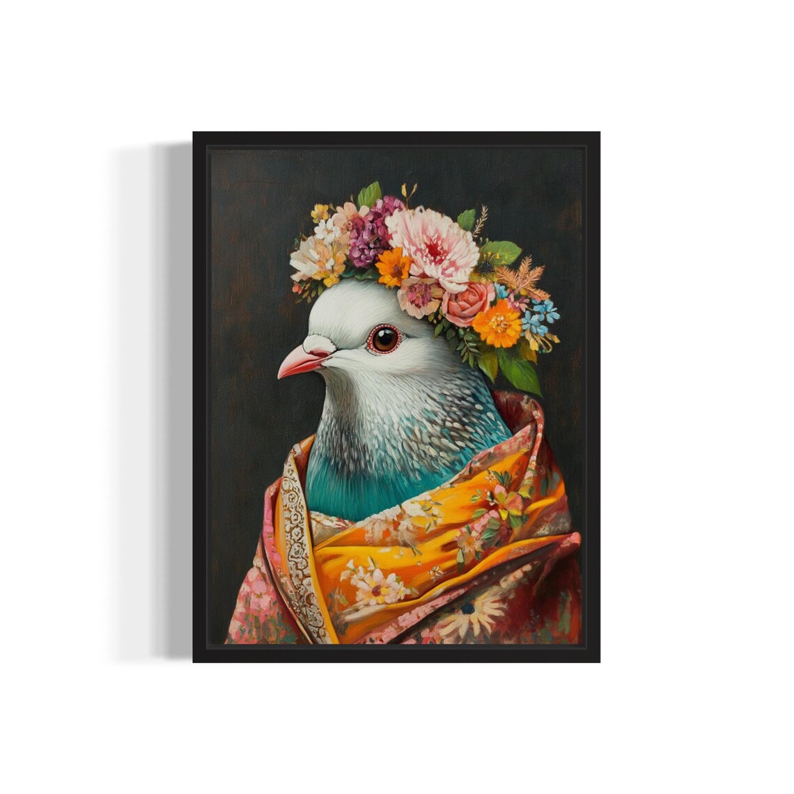 Pigeon Poster Art Print, Floral Kimono Decor