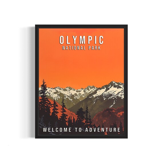 Olympic National Park Washington Snow Peaks Forest Vintage Poster