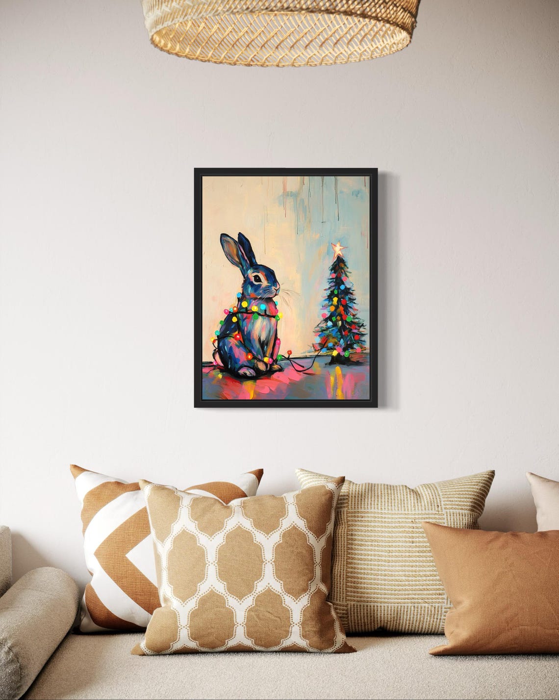 Rabbit Tangled In Christmas Lights Holiday Tree Poster Artwork - Image 2