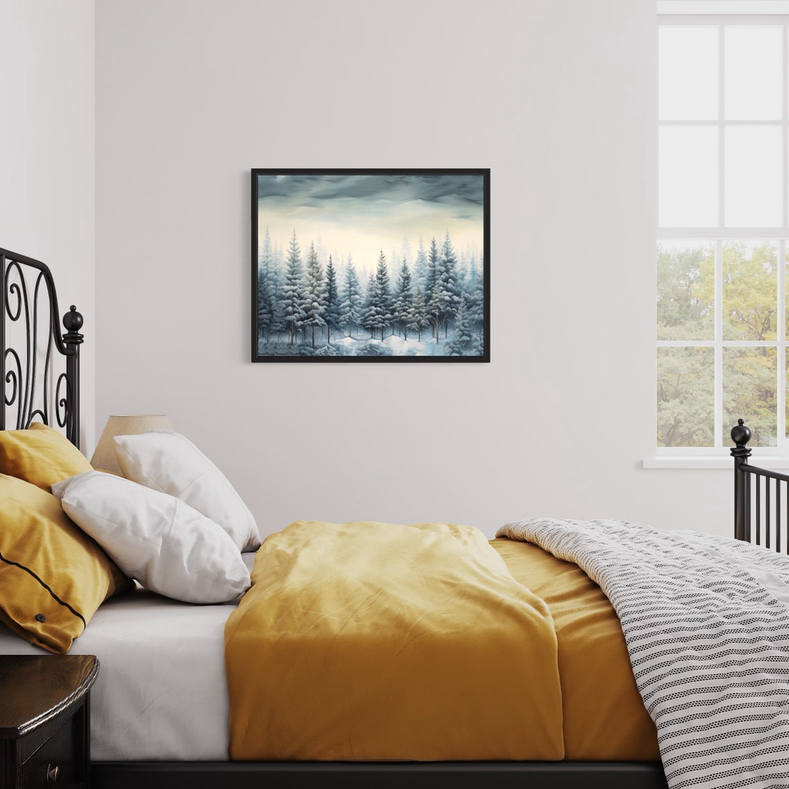 Winter Pine Tree Forest Snow Covered Evergreens Painting Poster - Image 2